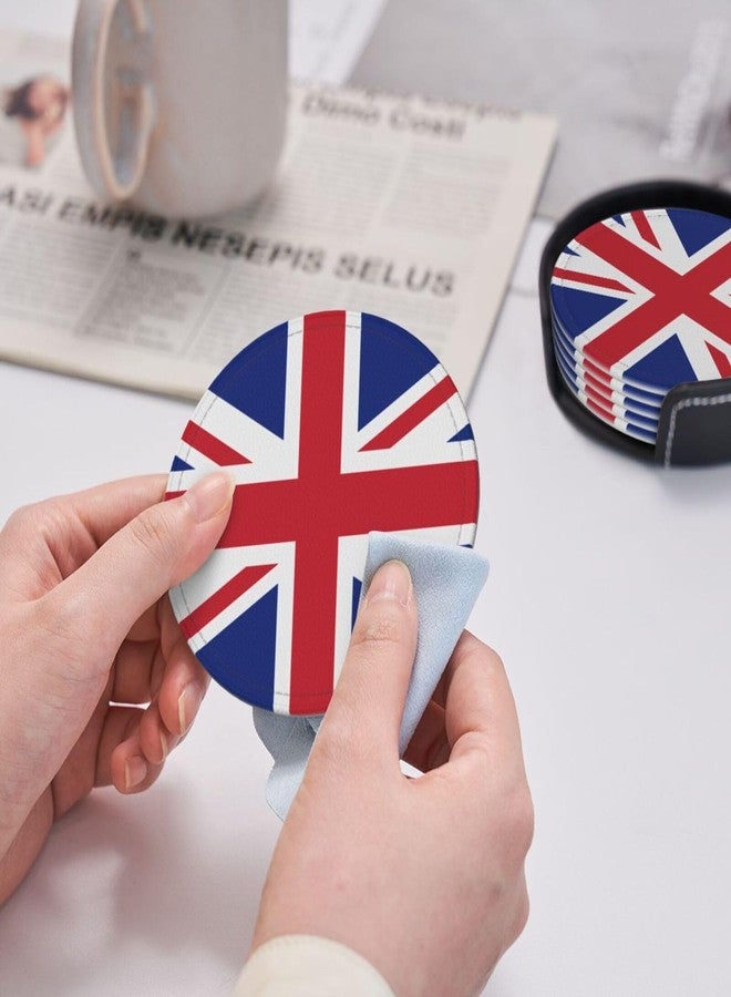 KKRMTUG Union Jack Flag UK Flag Coasters for Drinks with Holder Leather Coasters Set of 6 Cute National Flag Patriotic Drink Coasters Sets for Living Room Kitchen Coffee Bar Table Decor - Image 5