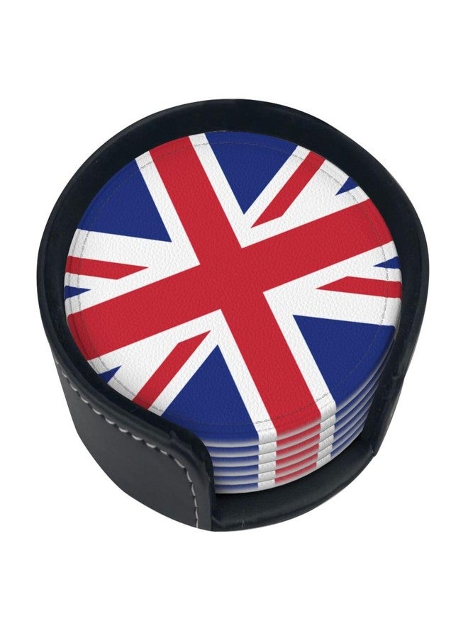 KKRMTUG Union Jack Flag UK Flag Coasters for Drinks with Holder Leather Coasters Set of 6 Cute National Flag Patriotic Drink Coasters Sets for Living Room Kitchen Coffee Bar Table Decor - Image 1