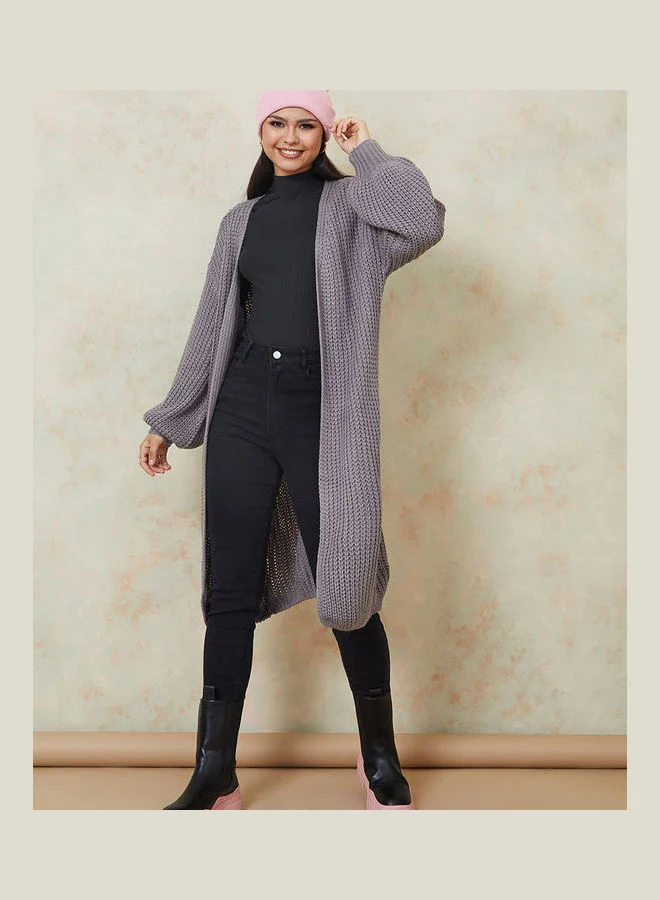 Styli Open Front Chunky Knit Longline Cardigan