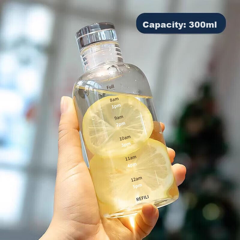 BJ High Borosilicate Time Graduated Glass Cup Water Bottle Portable Coffee Mug for Women Juice Milk Cup 300ml - Image 1