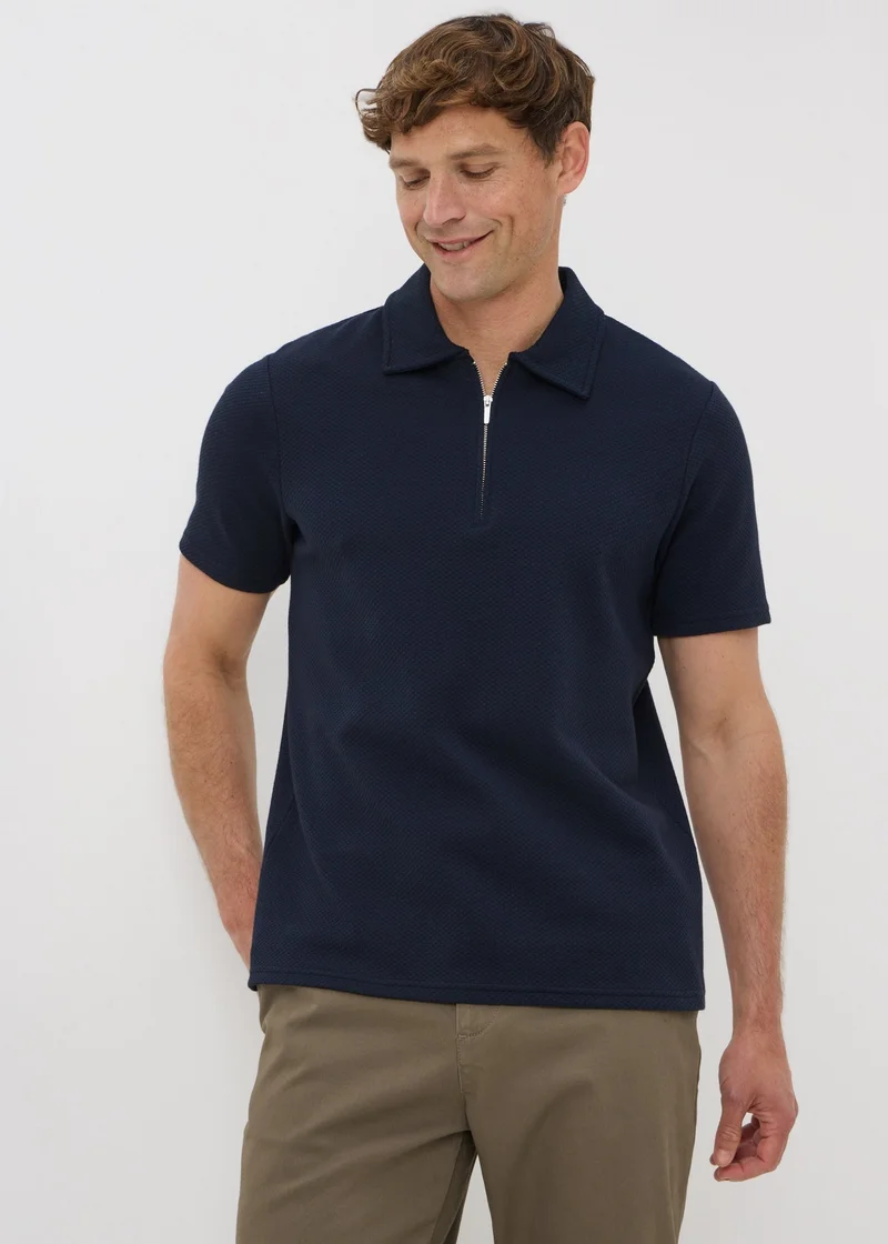 Matalan Navy Plain Textured Polo Shirt