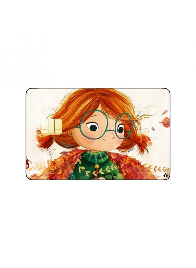 RKN PRINTED BANK CARD STICKER Cute Girl Drawing With Glasses And Roses - Image 2