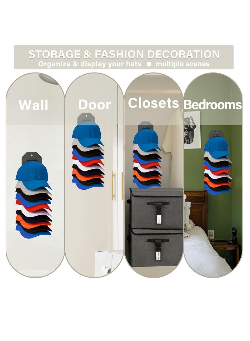 2 Pack Hat Organizer for Baseball Caps,Hat Rack for Wall, Compact Hat Storage Display Holder,Hold Up to 20 Hats,Hat Hanger Strong Adhesive/Wall Drilled for Door,Bedroom,Closet - Image 4