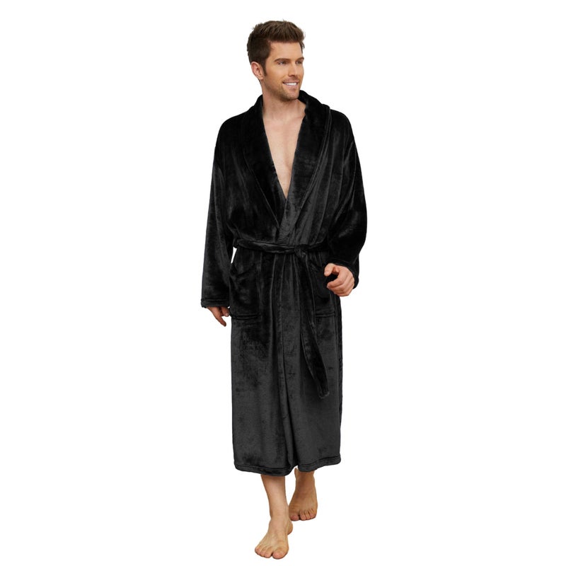 U2SKIIN Mens Fleece Robe Plush Collar Shawl BathrobeBlack2XL3XL