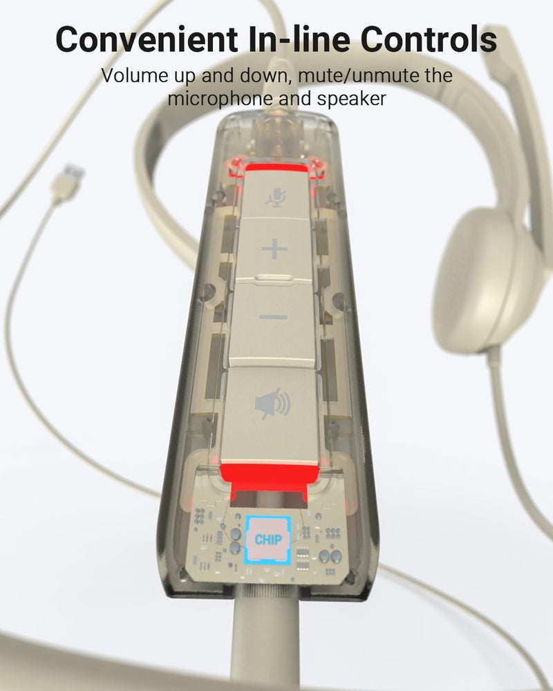 NUBWO HW02 USB Headset with Microphone Noise Cancelling &in-line Control, Ultra Comfort Computer Headset for Laptop pc, On-Ear Wired Office Call Center Headphone for Boom Skype Webinars (Apricot) - Image 5