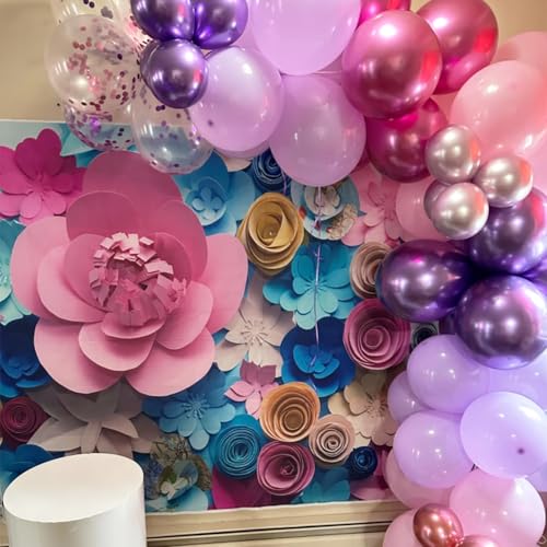 Biapian Pink and Purple Balloons, 50PCS 12 Inch Confetti Balloons, Metallic Purple Pink Latex Balloons with Ribbon, Party Balloons for Birthday Shower Wedding Party Decorations - Image 5
