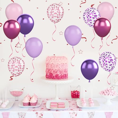 Biapian Pink and Purple Balloons, 50PCS 12 Inch Confetti Balloons, Metallic Purple Pink Latex Balloons with Ribbon, Party Balloons for Birthday Shower Wedding Party Decorations - Image 4