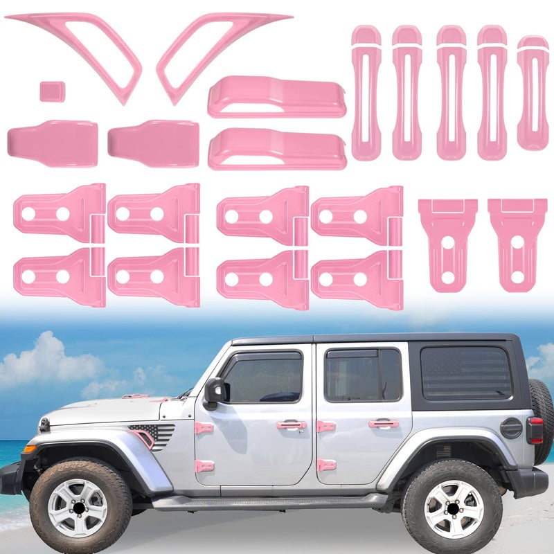 Bonbo 22PCS Engine Hood Door Hinge Cover AC Vent Trim Exterior Accessories for Jeep Wrangler JL JLU Sports Sahara Freedom Rubicon 20182023 Pink