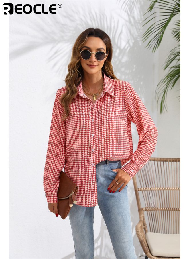 REOCLE Women's Long Sleeve Shirt with Button Down Collar and Smooth Fabric Design Business Blouse with Casual Comfort for Office Work Wear - Image 3