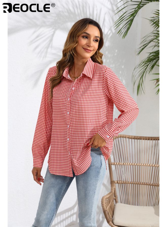 REOCLE Women's Long Sleeve Shirt with Button Down Collar and Smooth Fabric Design Business Blouse with Casual Comfort for Office Work Wear - Image 1