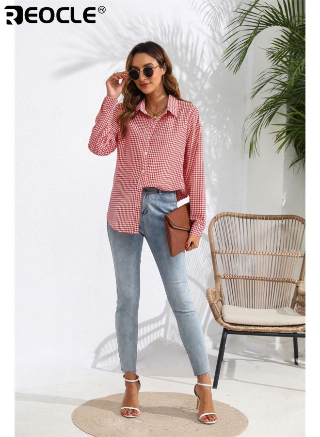 REOCLE Women's Long Sleeve Shirt with Button Down Collar and Smooth Fabric Design Business Blouse with Casual Comfort for Office Work Wear - Image 4