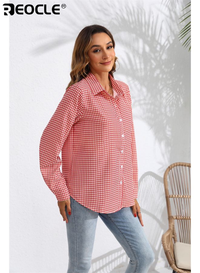 REOCLE Women's Long Sleeve Shirt with Button Down Collar and Smooth Fabric Design Business Blouse with Casual Comfort for Office Work Wear - Image 2