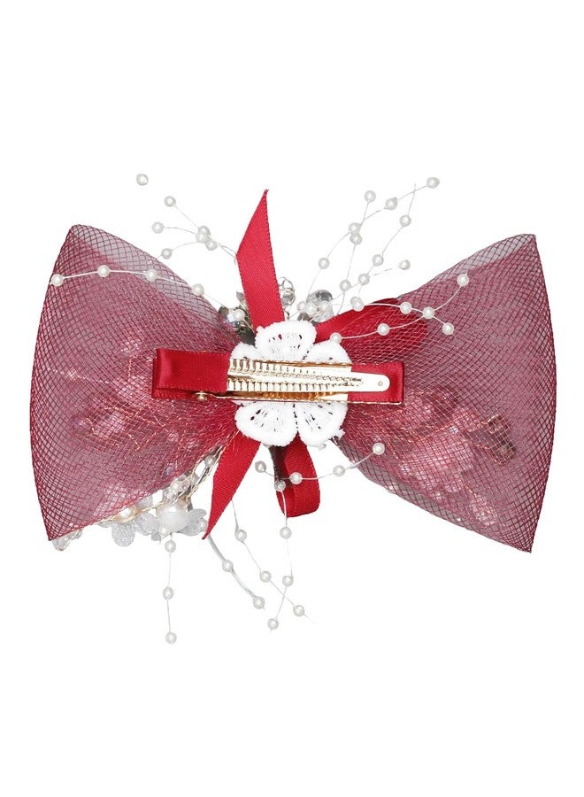 Yellow Bee Embellished Headdress Net Bow Hair Clip, Red - Image 3