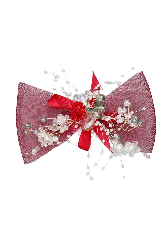 Yellow Bee Embellished Headdress Net Bow Hair Clip, Red - Image 1