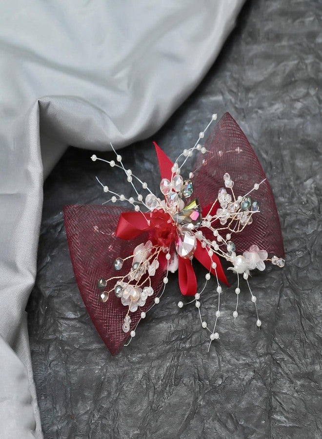 Yellow Bee Embellished Headdress Net Bow Hair Clip, Red - Image 2