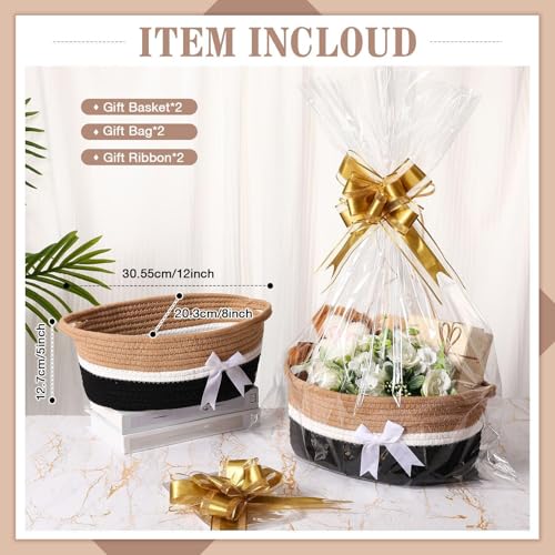Colingmill 2 Pack Graduation Woven Gift Basket Empty with Ribbon Bow 12x8x5 Chest Box with Gift Bags Candy Baskets with Handle for Mothers Day Wedding Birthday DecorBlack Khaki - Image 3