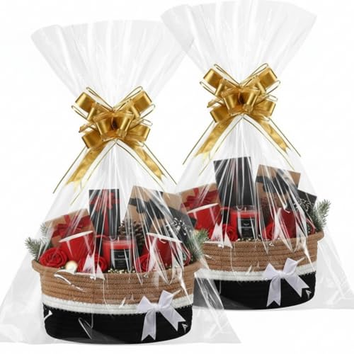 Colingmill 2 Pack Graduation Woven Gift Basket Empty with Ribbon Bow 12x8x5 Chest Box with Gift Bags Candy Baskets with Handle for Mothers Day Wedding Birthday DecorBlack Khaki - Image 1