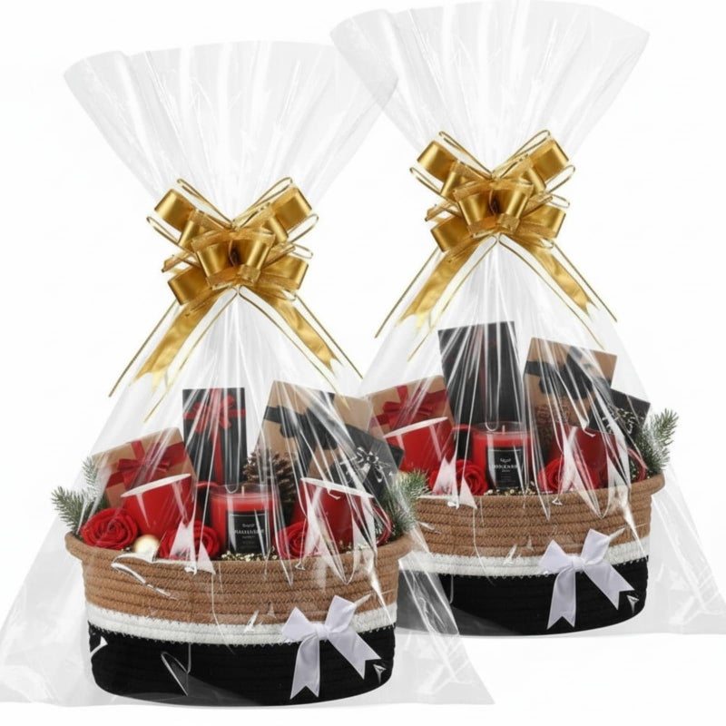 Colingmill 2 Pack Graduation Woven Gift Basket Empty with Ribbon Bow 12x8x5 Chest Box with Gift Bags Candy Baskets with Handle for Mothers Day Wedding Birthday DecorBlack Khaki - Image 2