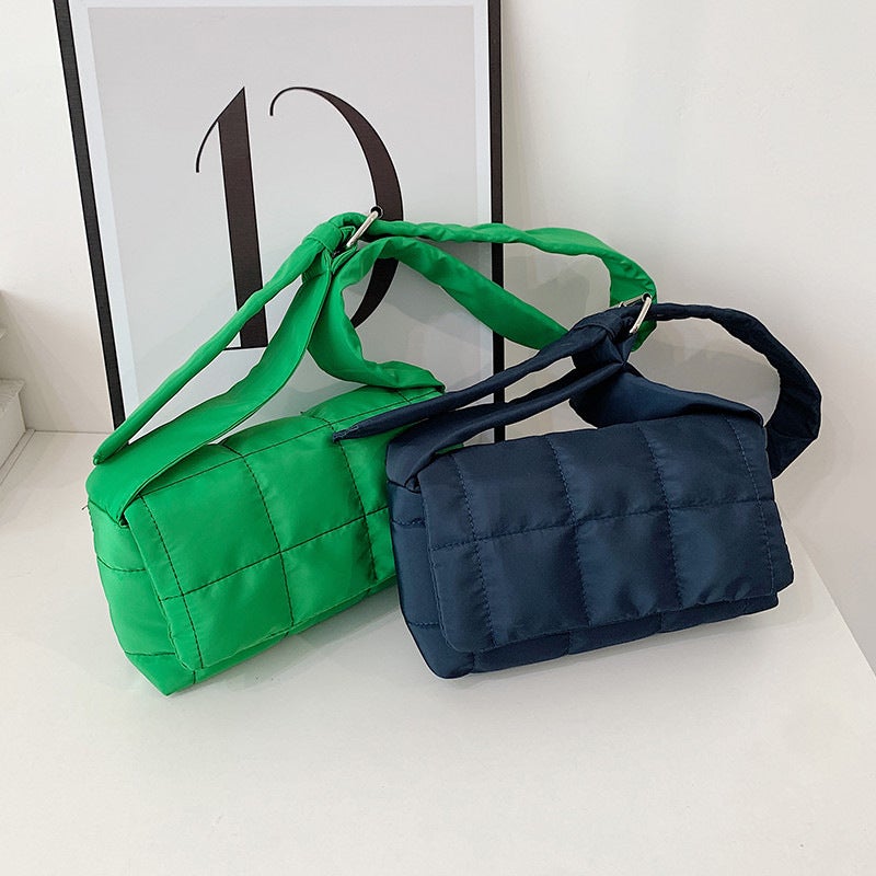 Space Cotton Down Jacket Bag 2023 Sponge Checkered Small Square Bag Niche Retro Women'S Crossbody Bag - Image 2