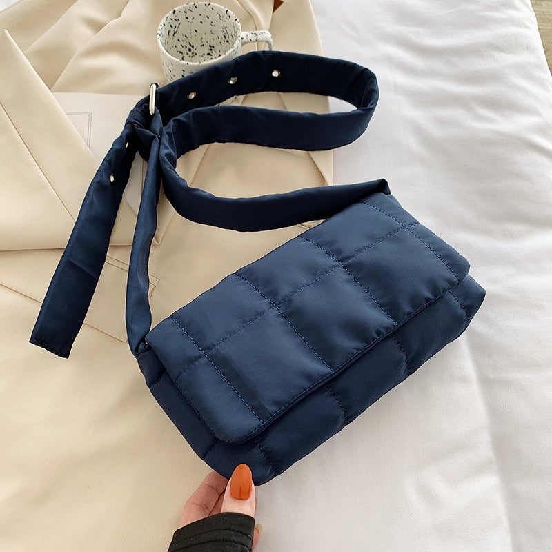 Space Cotton Down Jacket Bag 2023 Sponge Checkered Small Square Bag Niche Retro Women'S Crossbody Bag - Image 1