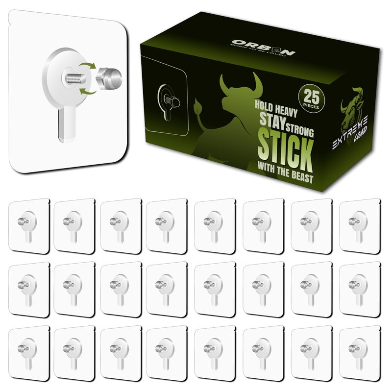 ORBON Extreme Load Heavy Duty ScrewType Adhesive Wall Hooks Strong Stickable Hooks for Hanging Without Drilling Self Adhesive Wall Hanger Hook for Photo Frames Kitchen Bathroom Pack of 25 - Image 2