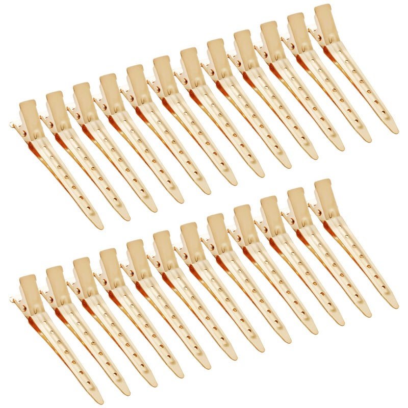 Bantoye 24 Packs Duck Bill Clips, Bantoye 2.75 Inches Rustproof Metal Alligator Curl Clips with Holes for Hair Styling, Hair Coloring, Gold - Image 1