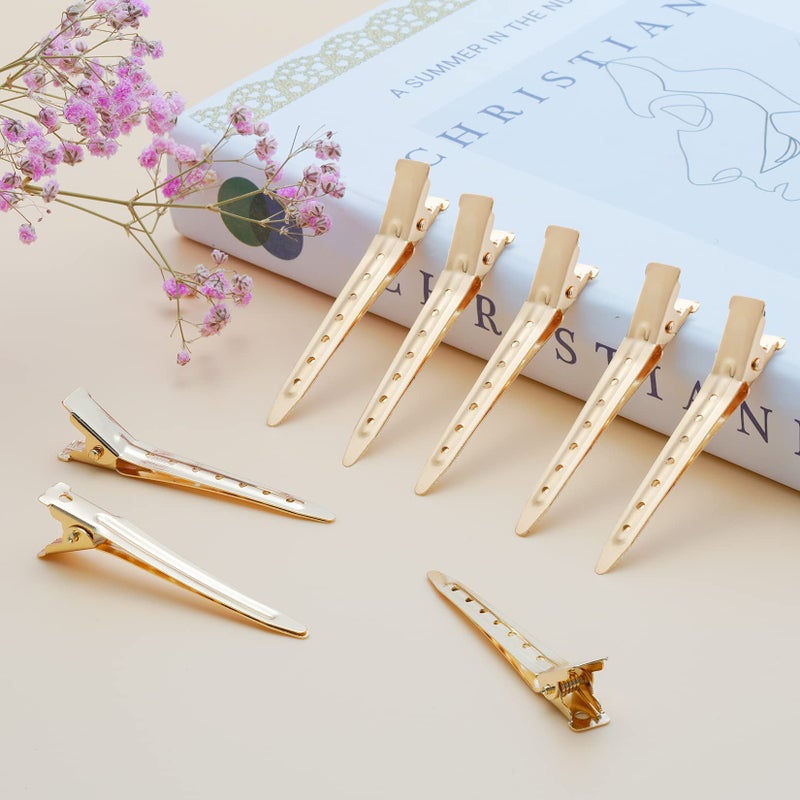 Bantoye 24 Packs Duck Bill Clips, Bantoye 2.75 Inches Rustproof Metal Alligator Curl Clips with Holes for Hair Styling, Hair Coloring, Gold - Image 4