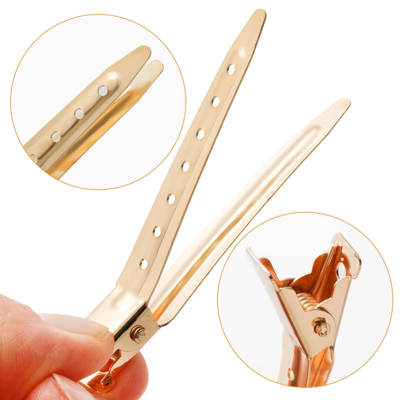 Bantoye 24 Packs Duck Bill Clips, Bantoye 2.75 Inches Rustproof Metal Alligator Curl Clips with Holes for Hair Styling, Hair Coloring, Gold - Image 3