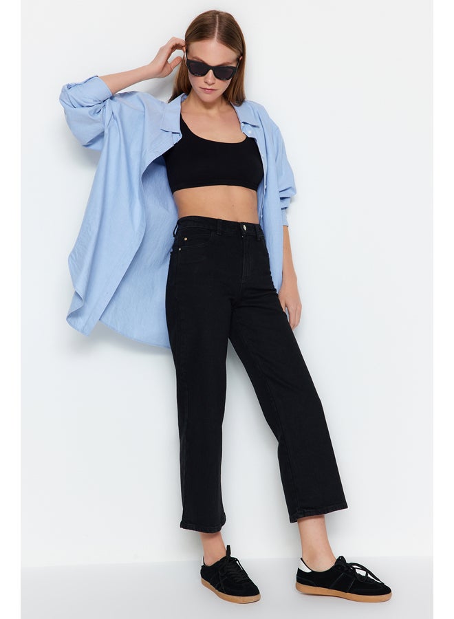 trendyol Black High Waist Crop Straight Jeans TWOSS24JE00055 - Image 1