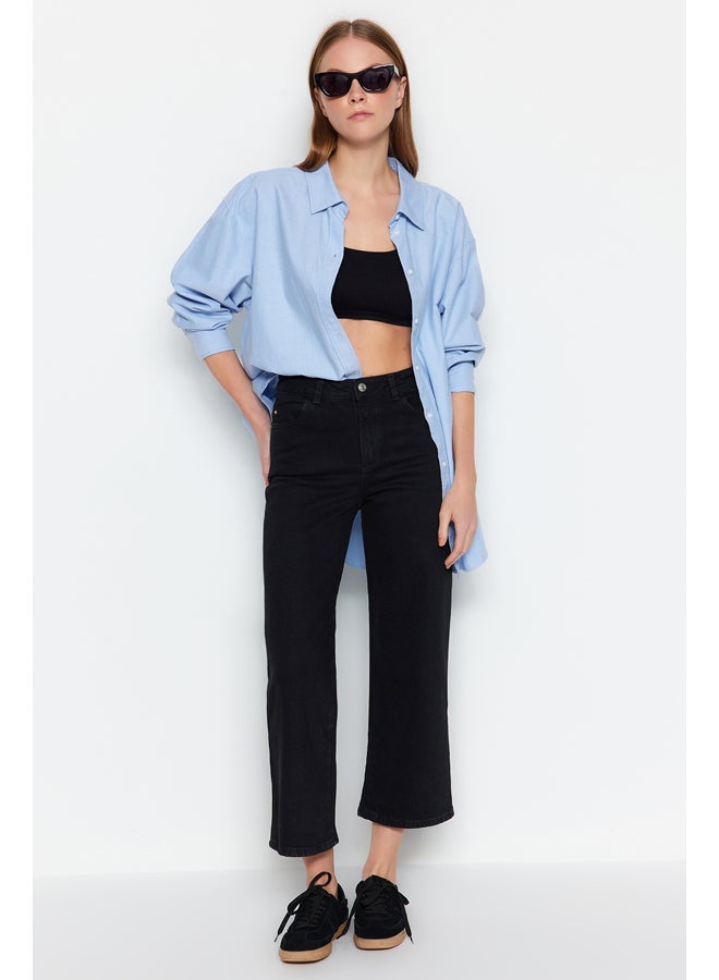 trendyol Black High Waist Crop Straight Jeans TWOSS24JE00055 - Image 3