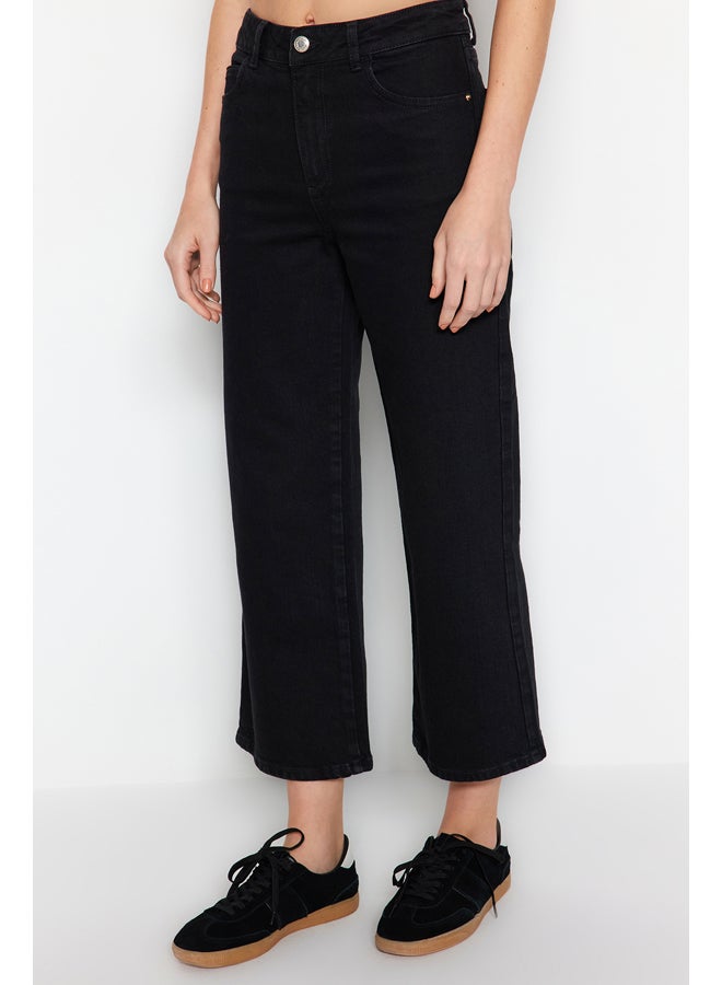 trendyol Black High Waist Crop Straight Jeans TWOSS24JE00055 - Image 4