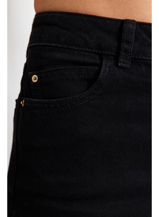 trendyol Black High Waist Crop Straight Jeans TWOSS24JE00055 - Image 5