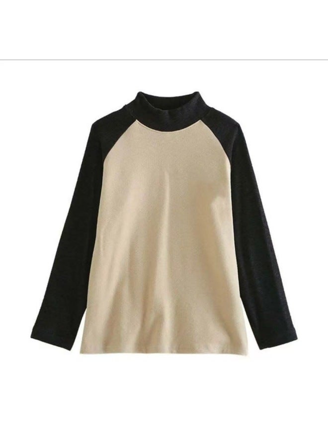 Children's Thermal Base Layer Autumn And Winter New Half-high Collar Raglan Sleeve Base Shirt For Older Children With Color-blocked Lettering Inner Top