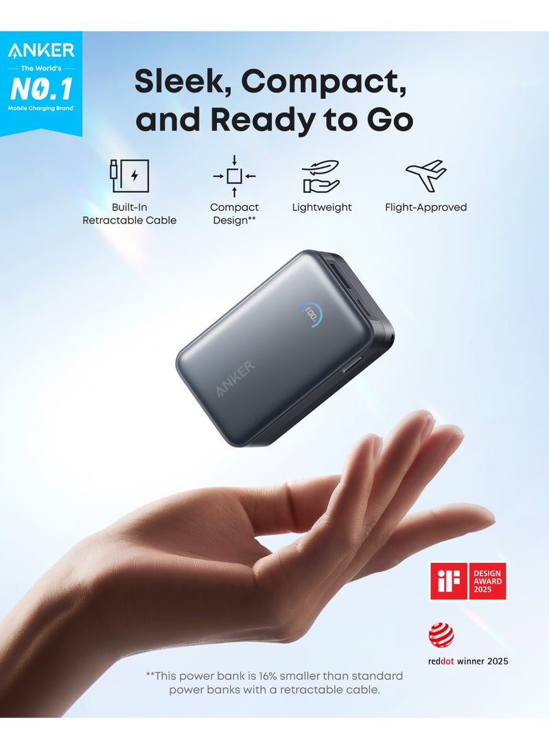 Nano Power Bank, Portable Charger With 2.3 ft InstaCord Retractable Cable, 45W Max Compact Battery Pack, Smart Display, for iPhone 16 Series, iPad, Galaxy, Pixel, and More - - Image 2