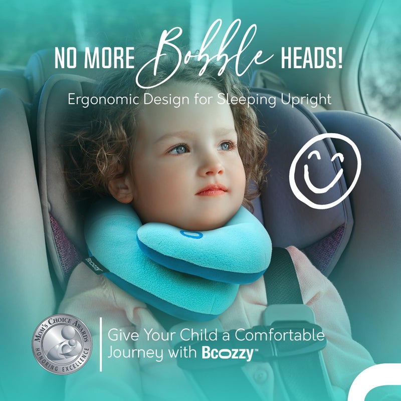 BCOZZY Kids Travel Neck Pillow (3-7 Y/O)- Patented Soft Toddler Pillow for Head & Chin Support in Car Seat, Airplane, and Road Trip Sleeping. Adjustable Size. Fully Washable. Carry Bag. Small, Gray - Image 2