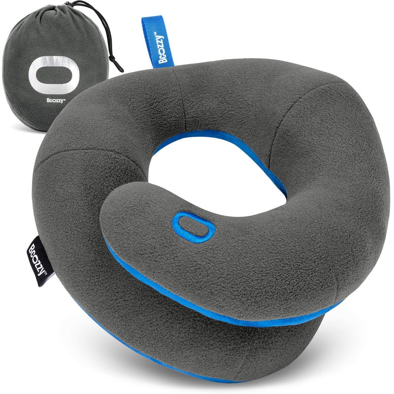 BCOZZY Kids Travel Neck Pillow (3-7 Y/O)- Patented Soft Toddler Pillow for Head & Chin Support in Car Seat, Airplane, and Road Trip Sleeping. Adjustable Size. Fully Washable. Carry Bag. Small, Gray - Image 1