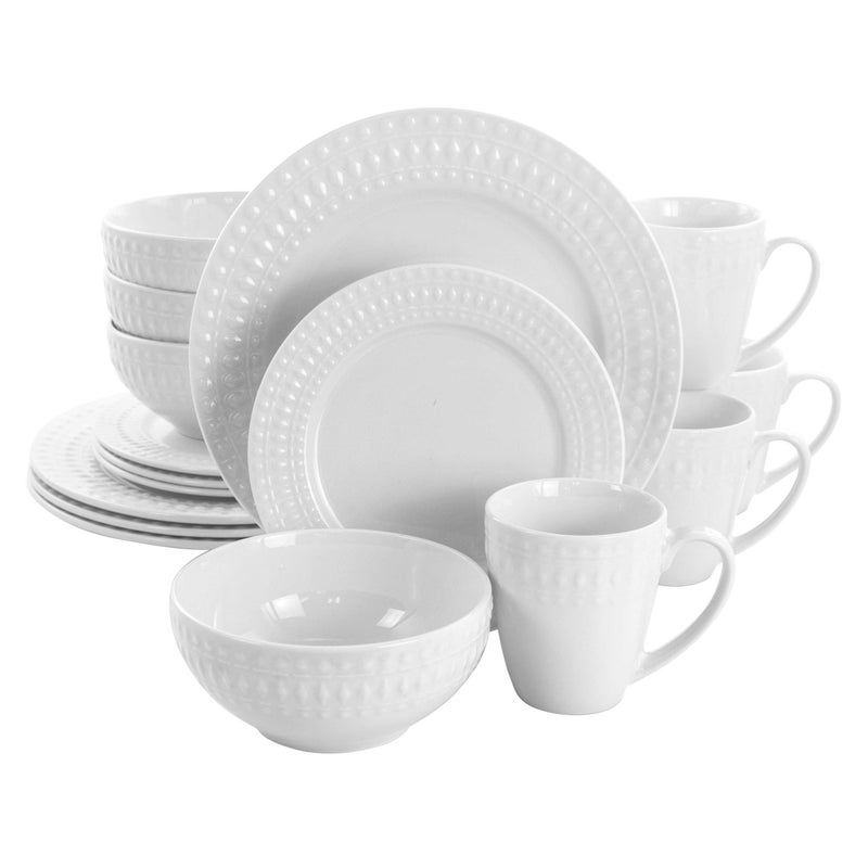 Elama Cara 16 Piece Round Porcelain Dinnerware Set in White - Image 1