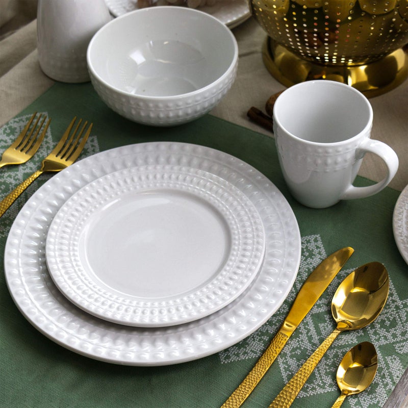 Elama Cara 16 Piece Round Porcelain Dinnerware Set in White - Image 2