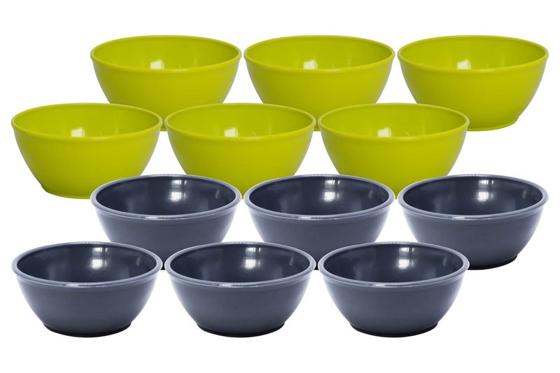 Wonder Wonder Homeware Premium Microwave Safe Round Plain Katori Set Set of 12 200 ml Green Grey  - Image 1