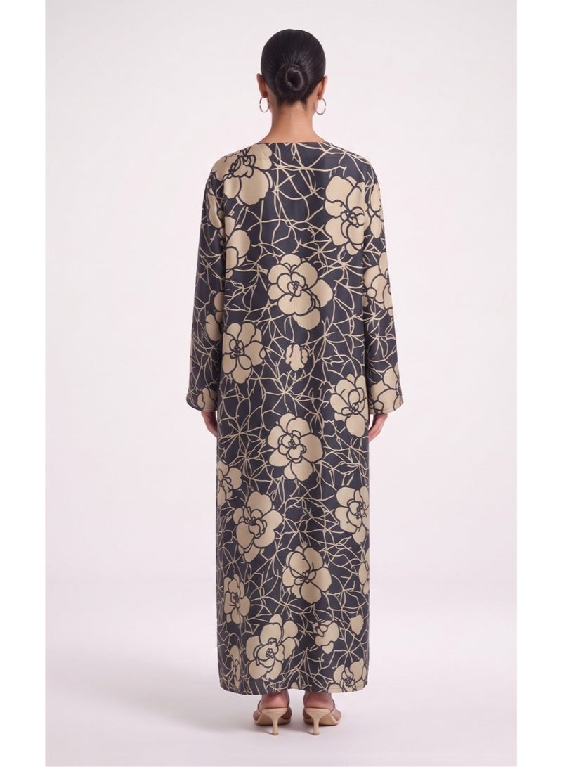 Next Abaya Black Printed Silk Abaya - Image 2