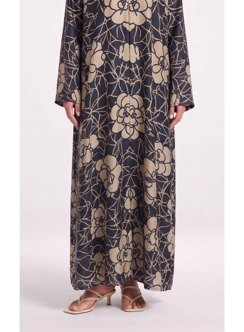 Next Abaya Black Printed Silk Abaya - Image 3