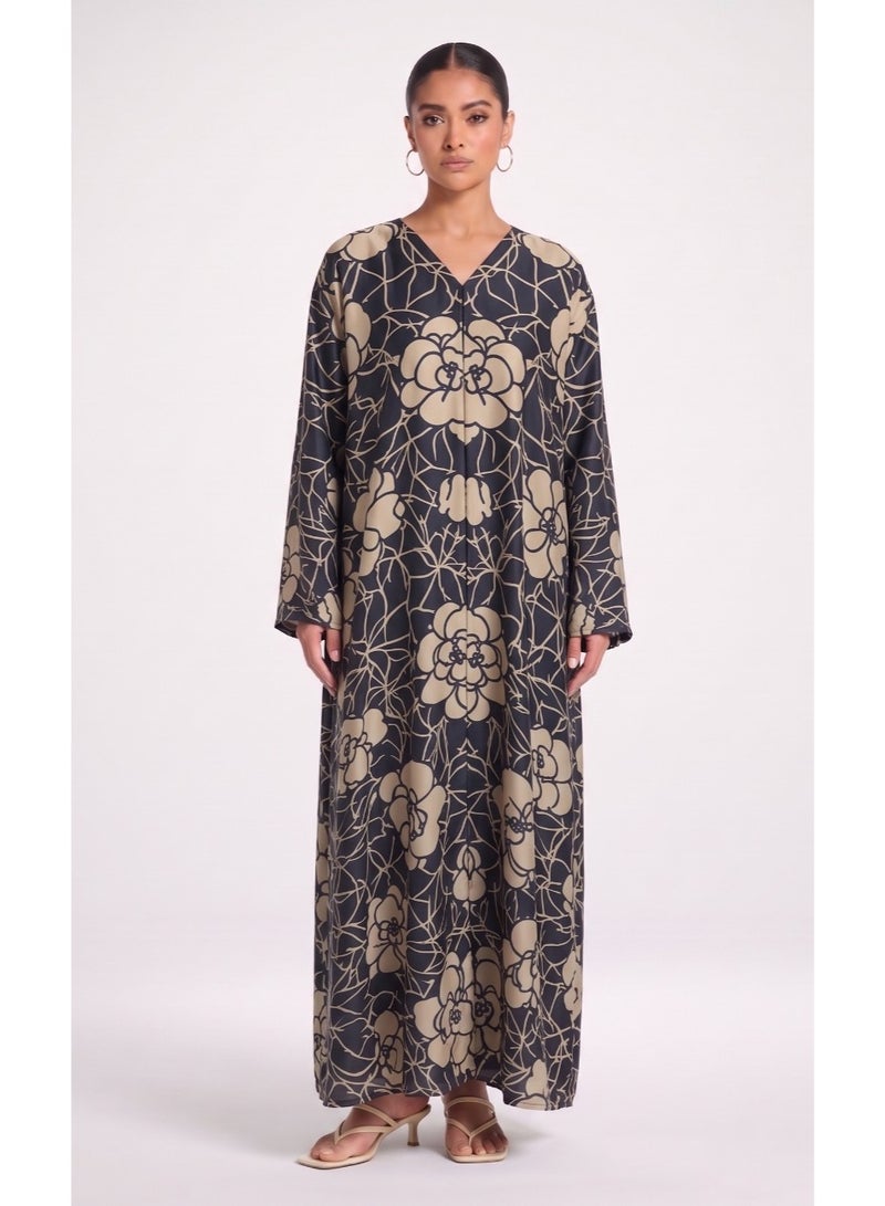 Next Abaya Black Printed Silk Abaya - Image 1