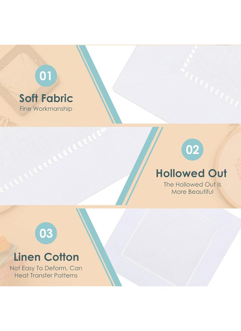 Moukeren Moukeren 12 Pcs Linen Cocktail Napkins 6 x 6 Inch Cloth Cocktail Napkins Washable Linen Hemstitch Napkins for Wedding Bar Beverage Party Valentines Party White  - Image 3