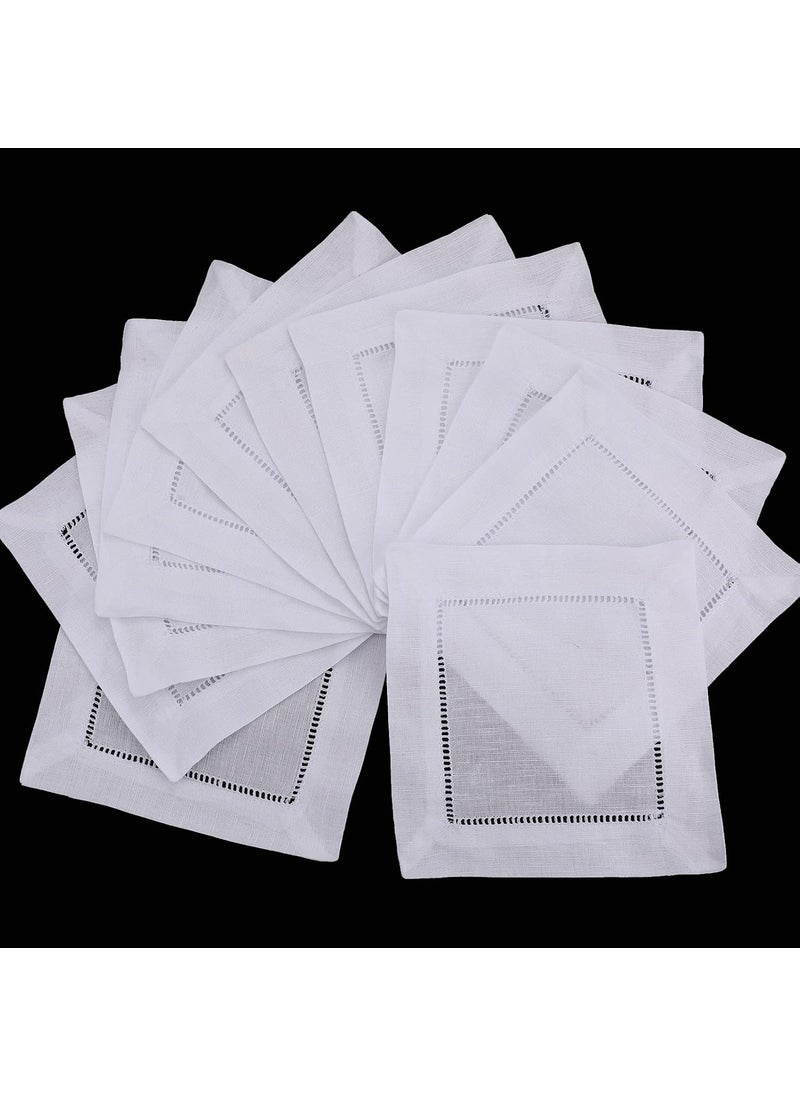 Moukeren Moukeren 12 Pcs Linen Cocktail Napkins 6 x 6 Inch Cloth Cocktail Napkins Washable Linen Hemstitch Napkins for Wedding Bar Beverage Party Valentines Party White  - Image 1