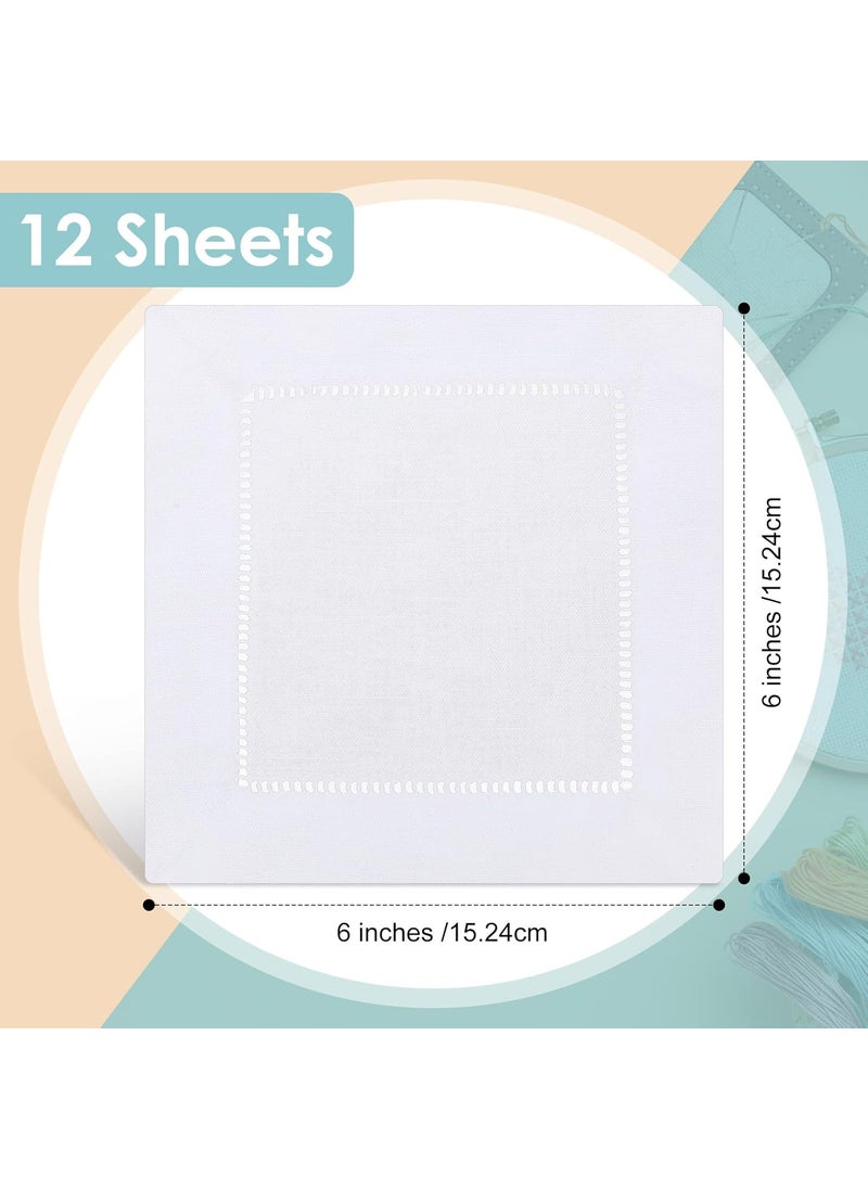 Moukeren Moukeren 12 Pcs Linen Cocktail Napkins 6 x 6 Inch Cloth Cocktail Napkins Washable Linen Hemstitch Napkins for Wedding Bar Beverage Party Valentines Party White  - Image 2