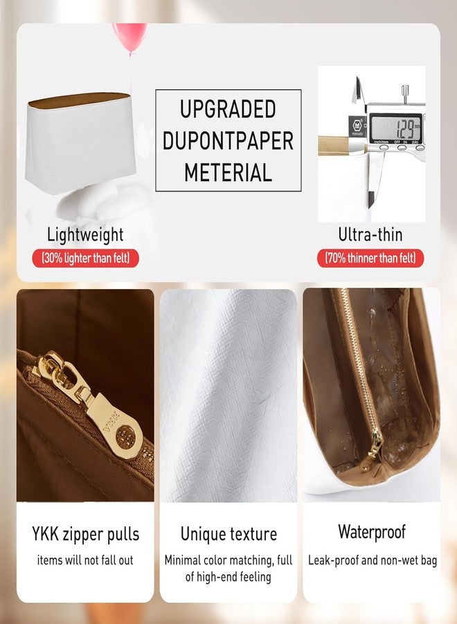 Doxo Tote Bag Organizer Insert, Purse Organizer Insert Compatible with Lv Speedy 30, Neverfull MM, le pliage Large and More, Lightweight Dupontpaper Bag Insert with Zip, 11 Pockets(Brown, L) - Image 4