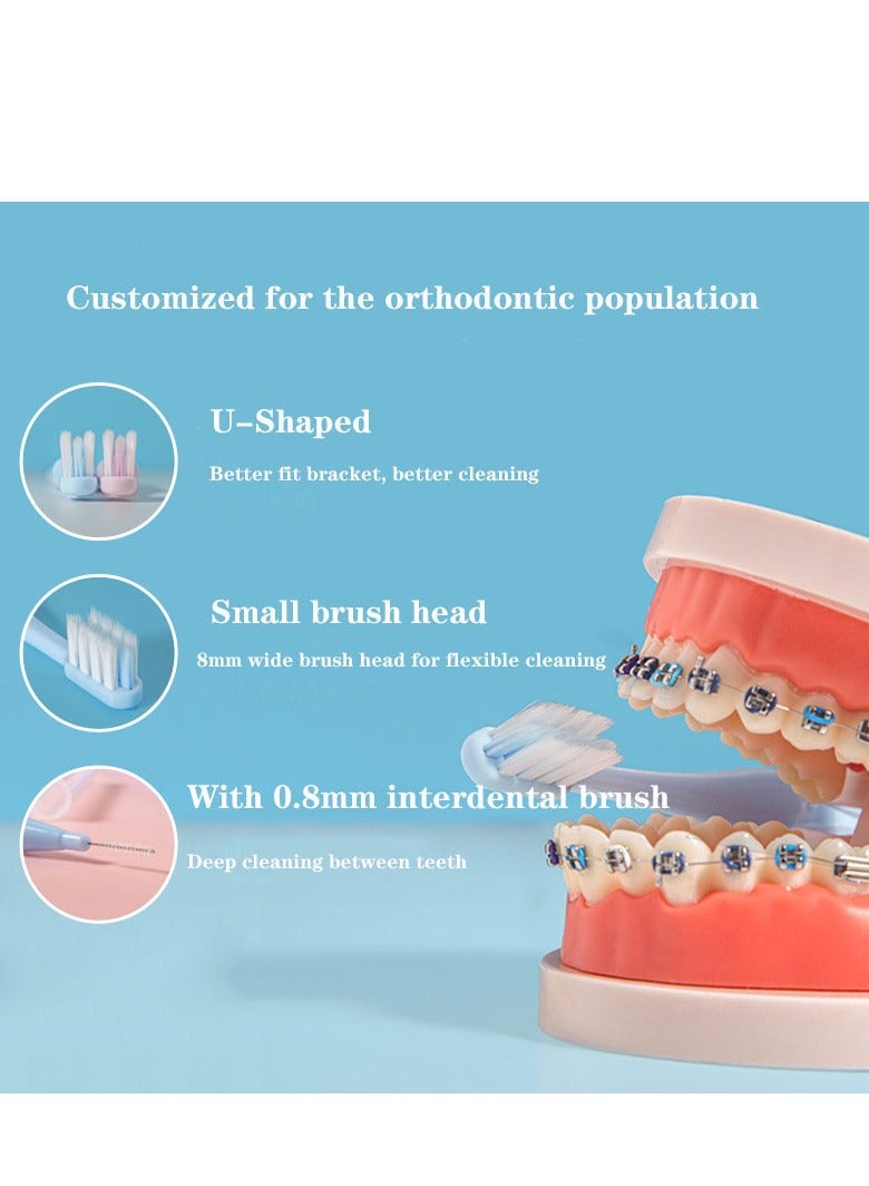 XIYU فرشاة أسنان تقويمية على شكل U بشعيرات ناعمة (4 قطع) مع فرشاة بين الأسنان واحدة - Image 2