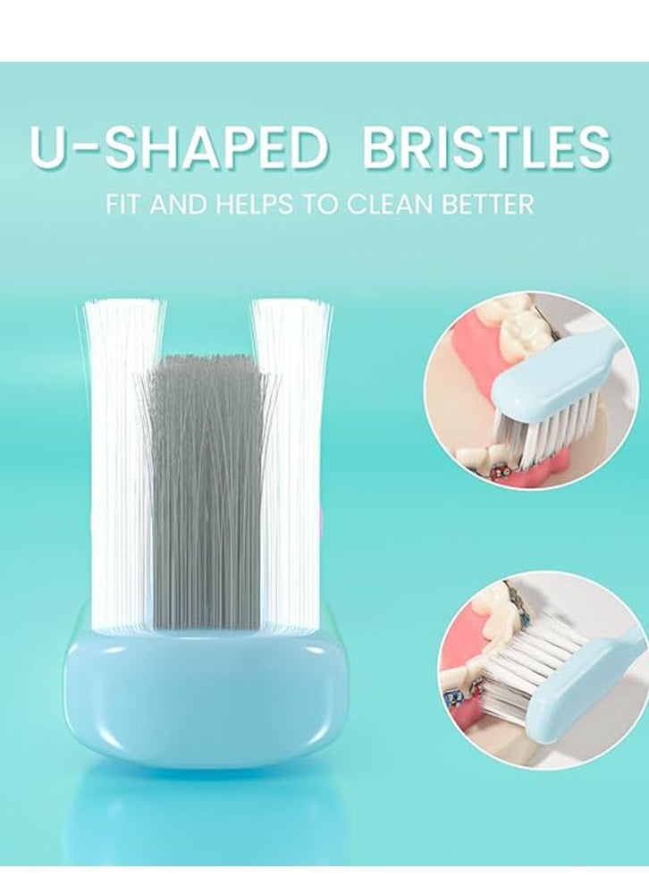 XIYU فرشاة أسنان تقويمية على شكل U بشعيرات ناعمة (4 قطع) مع فرشاة بين الأسنان واحدة - Image 3