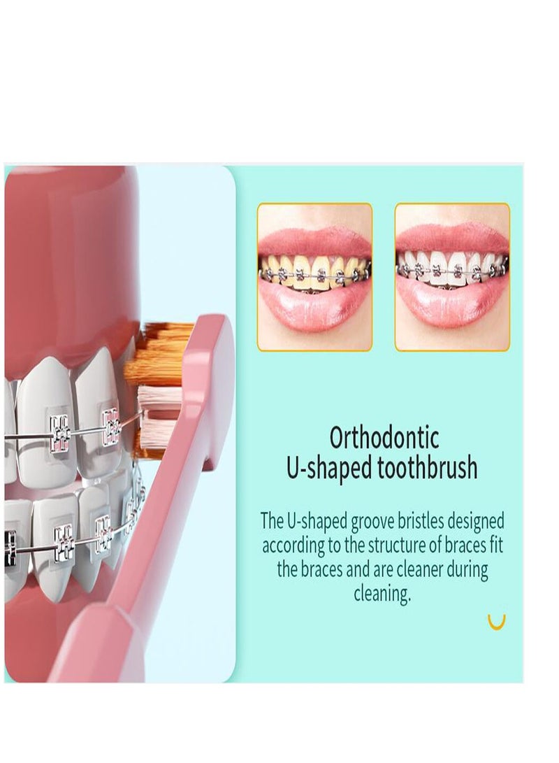XIYU فرشاة أسنان تقويمية على شكل U بشعيرات ناعمة (4 قطع) مع فرشاة بين الأسنان واحدة - Image 5