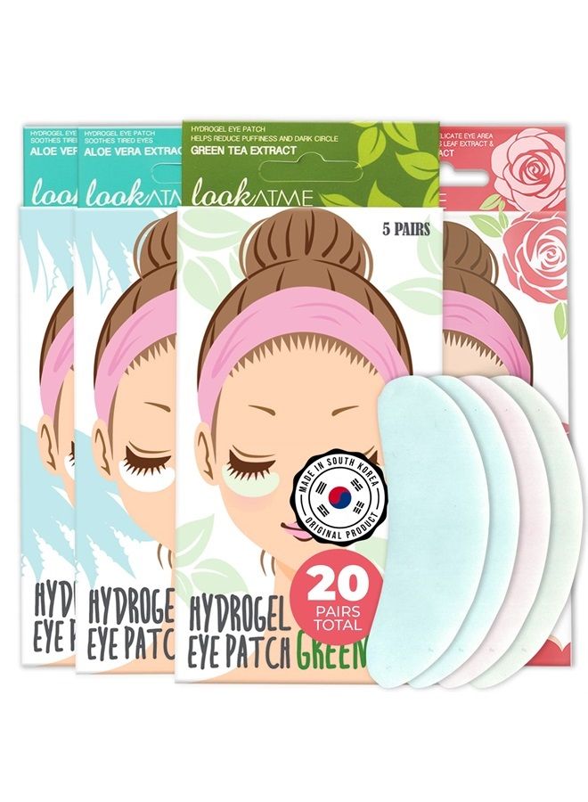 LOOKATME Eye Mask for Puffiness - Under Eye Patches for Dark Circles - Korean Under Eye Mask Patches for Puffy Eyes - Eye Gel Pads Depuffing Eye Brightener with Aloe Vera, Green Tea, Rose, Caffeine, Hydrogel & - Image 1